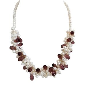 Pearl Necklace Faceted Glass Teardrops Chunky Statement Filigree Clasp  A0370 Q7